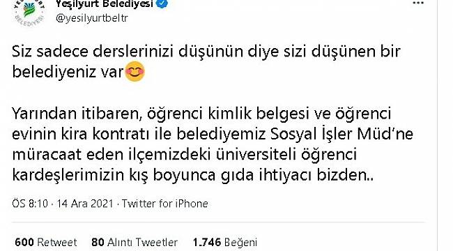 Yeşilyurt Belediyesinden Öğrencilere Büyük Jest