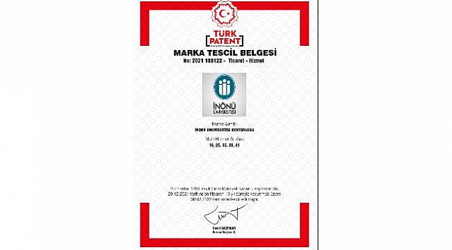 İnönü Üniversitesi'ne “Marka Tescil Belgesi”