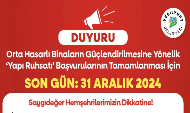 Orta Hasarlı Binalar İçin Son Gün 31 Aralık 2024”