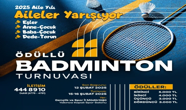 Yeşilyurt’ta Ödüllü Aileler Badminton Turnuvası Düzenleniyor